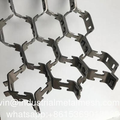 1.4845 Hex-Metall zur Panzerung für abriebfeste Auskleidungen | Bandstreifen 2,0 x 25 mm | 48 mm Hex-Metall-Gitter | 1000 x 1000 mm